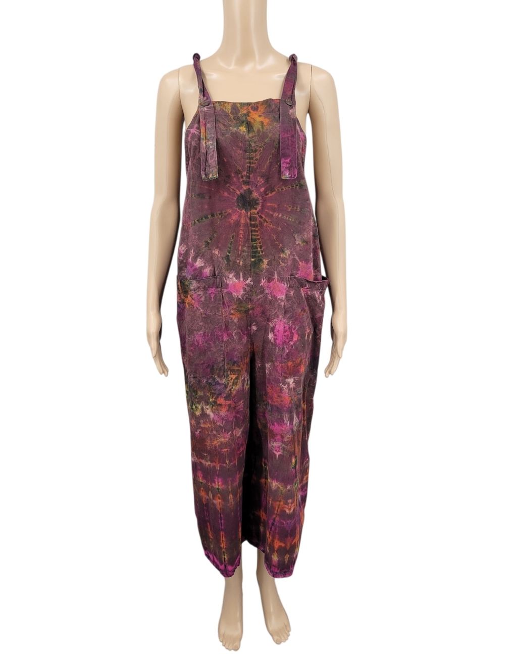 Earthbound Cotton Tie-Dye Purple Pink Orange Jumpsuit Overalls Romper